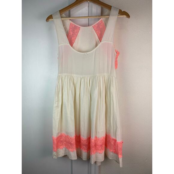 Free People Women's Size XS Cream Orange Lace Sleeveless Scoop Neck A-Line Dress - Picture 4 of 8